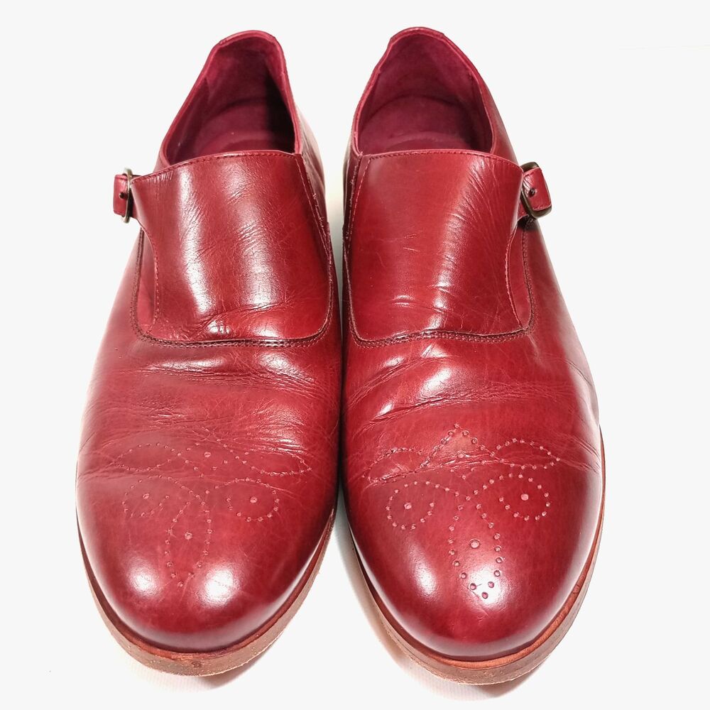 Johnston & Murphy Women 9M Red Leather Monk Strap Loafers Brogue Shoes 78-11995